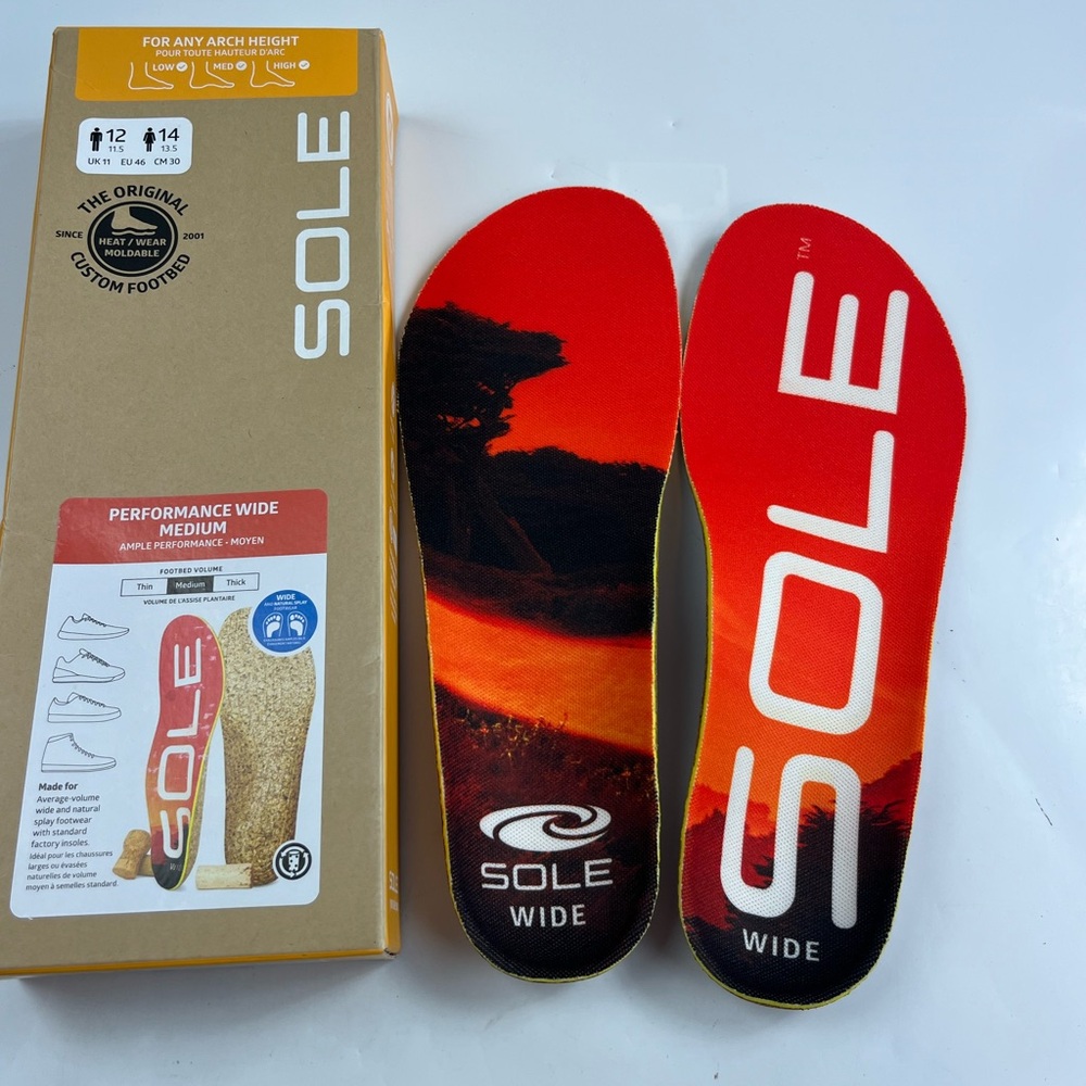 SOLE Performance Wide Medium Arch Support Insoles Mens Sz 12 | Womens Sz 14